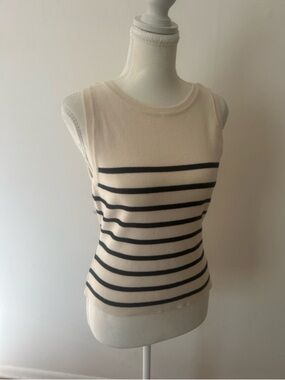 Merokeety women’s cream/black striped business casual sleeveless sweater, size M